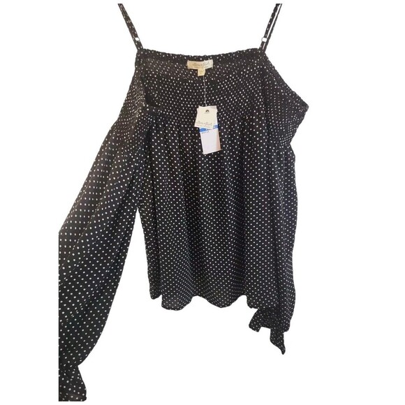 Ultra Flirt by Ikeddi Juniors' Smocked Cold-Shoulder Top Black Dot XL RW35459 - Picture 5 of 11